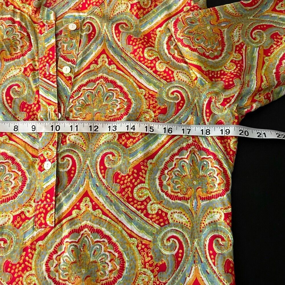 J. McLaughlin Tunic Top Sz XS Teal‎ Orange Paisley 3/4 Sleeves Mandarin C…​ - Picture 7 of 8